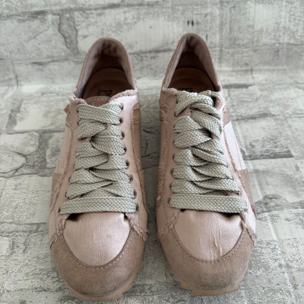 Pedro Garcia Cristina Dusty Blush Suede Silk Satin Frayed Luxe Sneakers Sz 37.5 - Picture 3 of 10